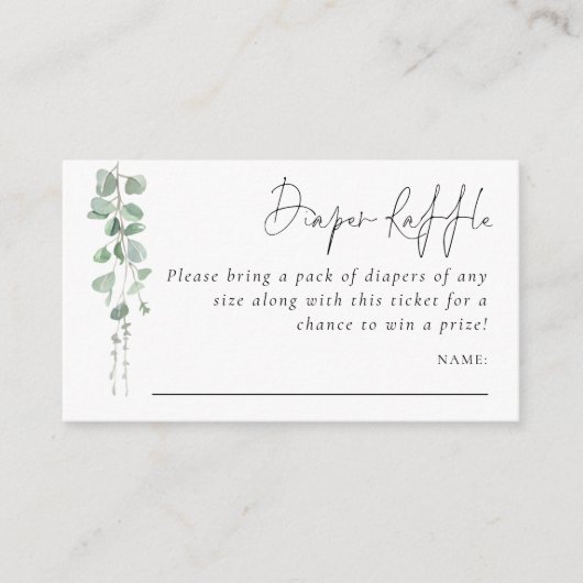 Eucalyptus Script DIaper Baby shower met rotatiesn Informatiekaartje (Voorkant)