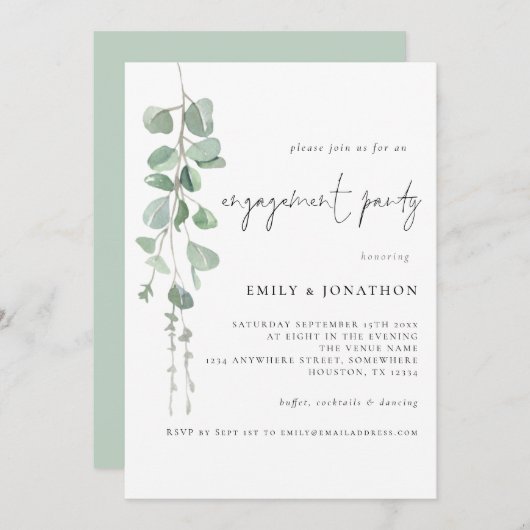 Eucalyptus Script Engagement Party nodigt uit Kaart (Voorkant / Achterkant)