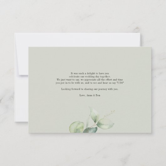 Eucalyptus Script Groen gebladerte bruiloft dank u Notitiekaartje (Achterkant)