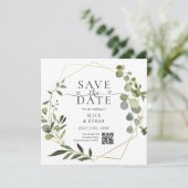 Eucalyptus Script Heart QR Code Save The Date (Staand voorkant)
