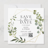 Eucalyptus Script Heart QR Code Save The Date (Voorkant)