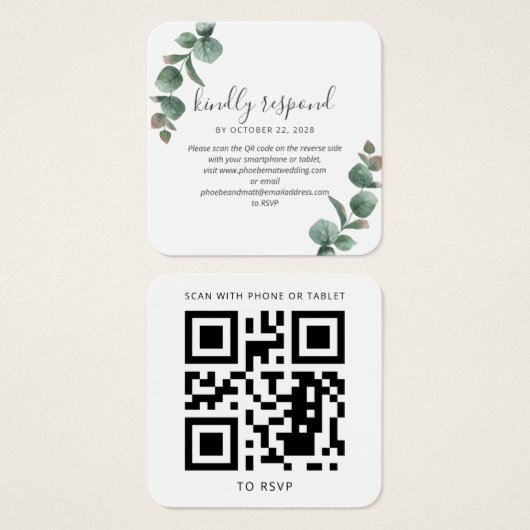 Eucalyptus Script Mariage de verdure QR Code RSVP (Devant & derrière)
