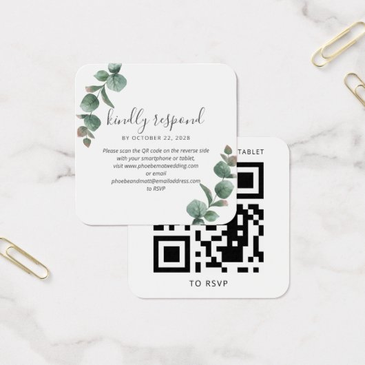 Eucalyptus Script Mariage de verdure QR Code RSVP (Bureau)