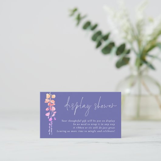 Eucalyptus Script Periwinkle Display Baby shower Informatiekaartje (Staand voorkant)