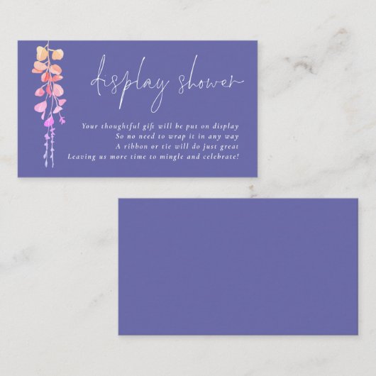 Eucalyptus Script Periwinkle Display Baby shower Informatiekaartje (Voorkant / Achterkant)