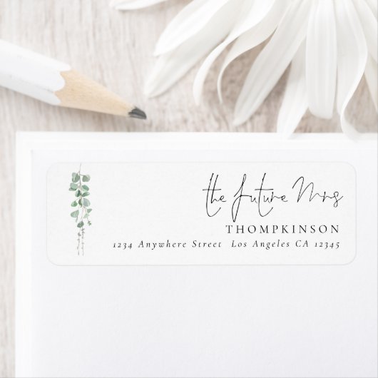 Eucalyptus Script Toekomstige Mevrouw Retouradres Etiket (Insitu)