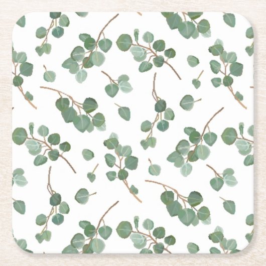 Eucalyptus Silver Dollar Tree Pattern Vierkante Kartonnen Onderzetter (Voorkant)