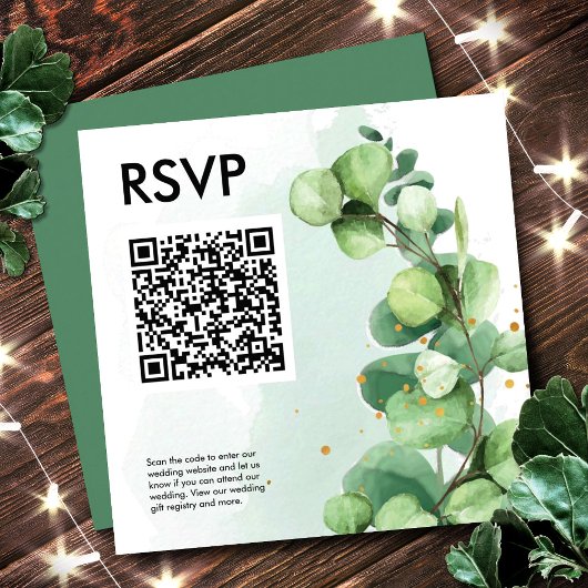 Eucalyptus simpele groene qr-code rsvp bruiloft informatiekaartje