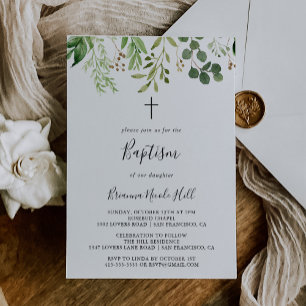 Eucalyptus Simple Brown Floral Baptism Kaart