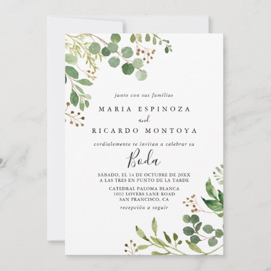 Eucalyptus Simple Brown Floral Spain Wedding Kaart (Voorkant)