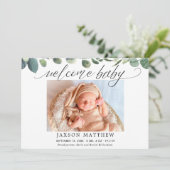 Eucalyptus simple faire-part de naissance bébé mod (Debout devant)