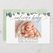 Eucalyptus simple faire-part de naissance bébé mod (Devant / Derrière)