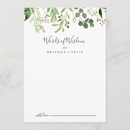 Eucalyptus Simple Floral Wedding Words of Wisdom Advieskaart (Voorkant)