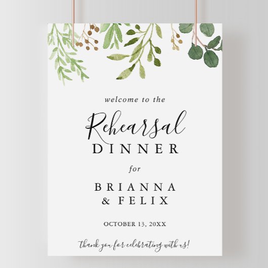 Eucalyptus Simple Rehearings Dinner Welcome Sign Poster