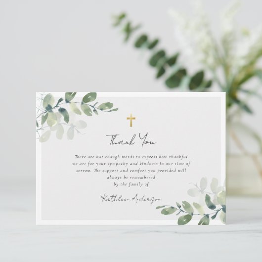 Eucalyptus Simple Script Funeral Bedankkaart (Staand voorkant)