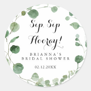 Eucalyptus Sip Sip Hooray Bruiloftsfeest Ronde Sticker