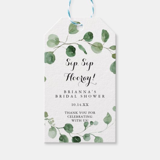Eucalyptus Sip Sip Hooray Vrijgezellenfeest Cadeaulabel (Voorkant)