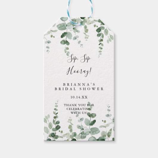 Eucalyptus Sip Sip Hooray Vrijgezellenfeest Cadeaulabel (Voorkant)
