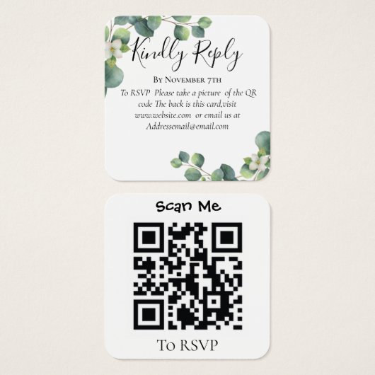 Eucalyptus site Mariage de verdure QR Code RSVP (Devant & derrière)