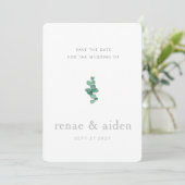 Eucalyptus sla de datum op, bruiloft save the date (Staand voorkant)