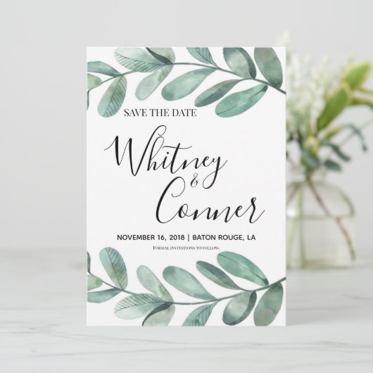 Eucalyptus Sla de datum op Save The Date (Staand voorkant)