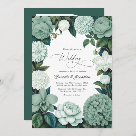Eucalyptus Soft, Mint Frost & Snowdrop Wedding Kaart (Voorkant / Achterkant)