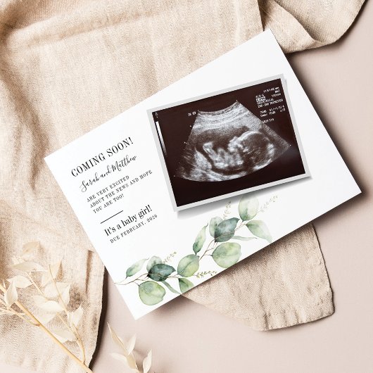 Eucalyptus Sonogram Baby Aankondigingskaart