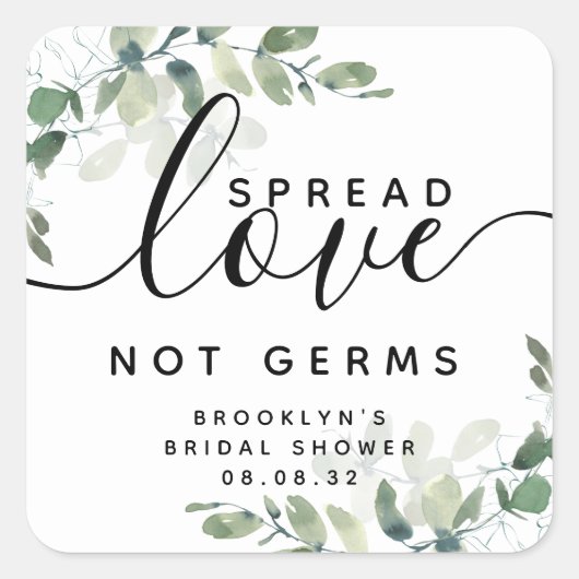 Eucalyptus Spread Love Not Germs Hand Sanitizer Sq Vierkante Sticker (Voorkant)