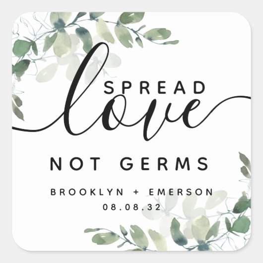 Eucalyptus Spread Love Not Germs Hand Sanitizer Vierkante Sticker (Voorkant)