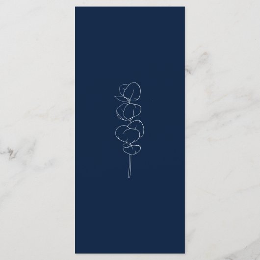 Eucalyptus Spring Navy Blue Wedding Dinner Menu (Achterkant)