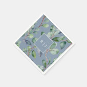 Eucalyptus Stof Blauw Monogram Groene Huwelijk Servet (Hoek)