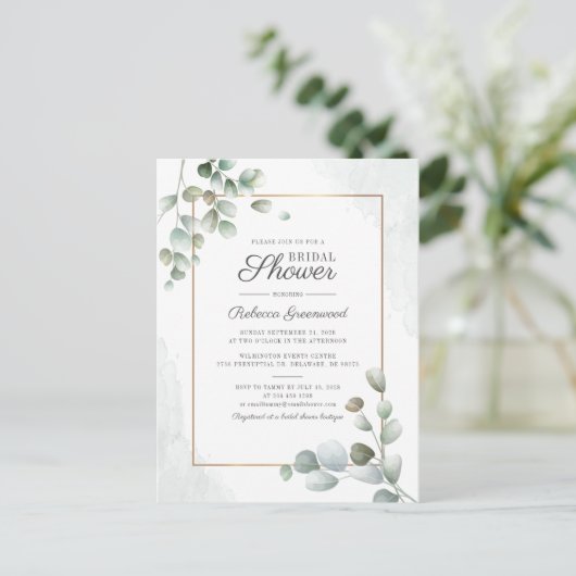 Eucalyptus Succulent Geometrisch Vrijgezellenfeest Uitnodiging Briefkaart (Staand voorkant)