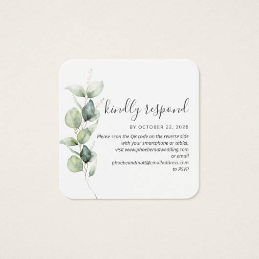 Eucalyptus Succulent QR Code Wedding RSVP Kaart (Voorkant)