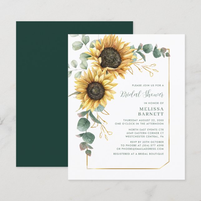 Eucalyptus Sunflower Bridal Shower Invitation (Voorkant / Achterkant)