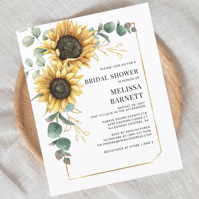 Eucalyptus Sunflower Bridal Shower Invitation (Sunflower Eucalyptus Script Full Name Bridal Shower Invitation)