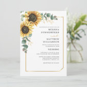 Eucalyptus Sunflower Floral Geometric Wedding Kaart (Staand voorkant)