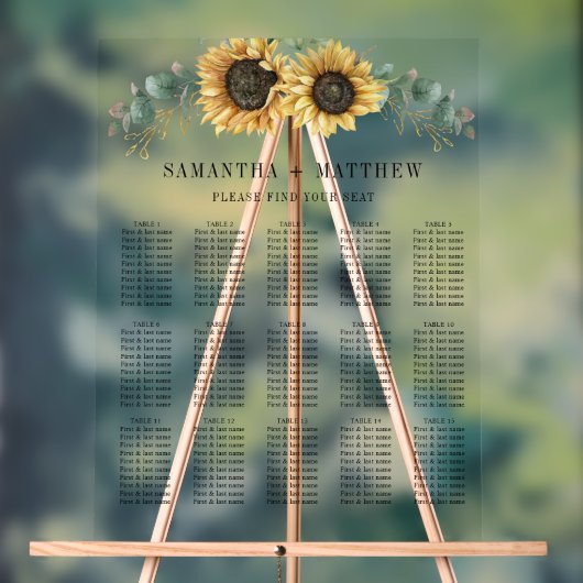 Eucalyptus Sunflower Floral Wedding Seating Chart Acryl Bord (Neutraal)