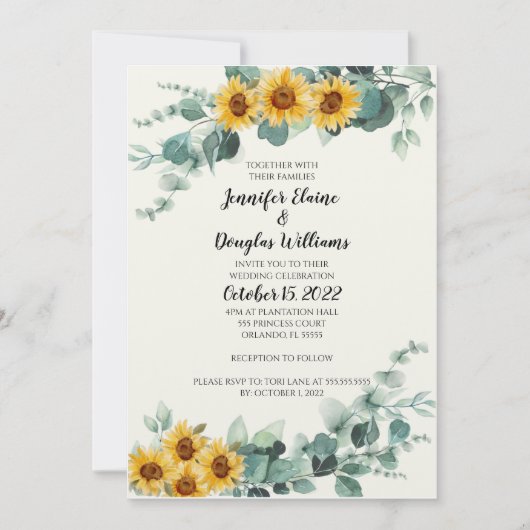 Eucalyptus Sunflower Invitation (Devant)