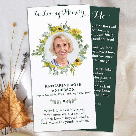 Eucalyptus Sunflower Memorial Foto Funeral Prayer