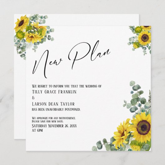 Eucalyptus Sunflower New Plan Weddenschap Kaart (Voorkant / Achterkant)