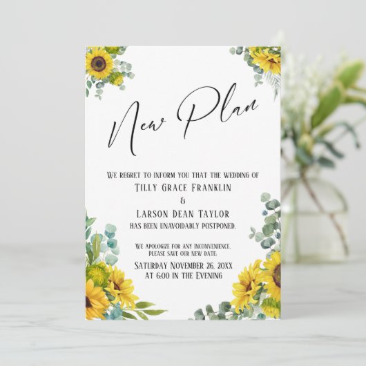 Eucalyptus Sunflower Nieuw plan Vertraagde huwelij Kaart (Staand voorkant)