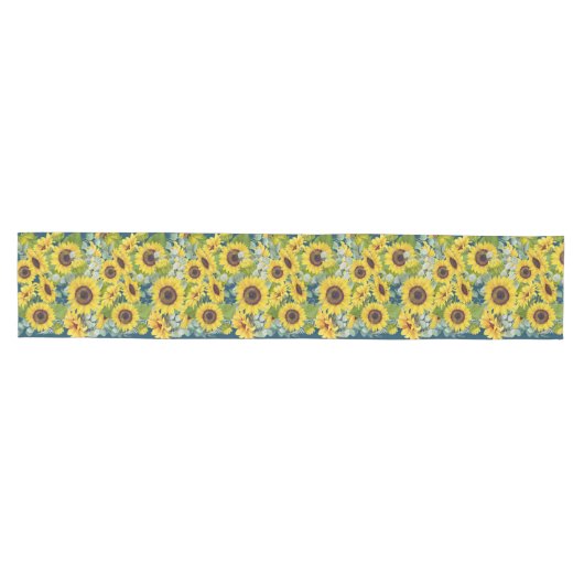 Eucalyptus Sunflower Pattern on Blue Medium Tafelloper (Horizontaal)