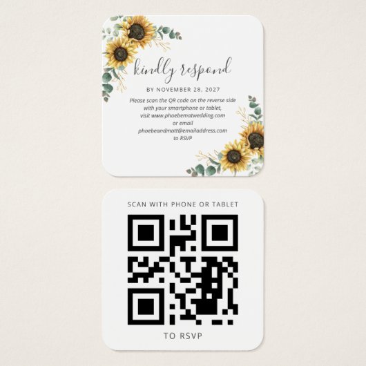 Eucalyptus Sunflower QR Code Site Mariage RSVP (Devant & derrière)
