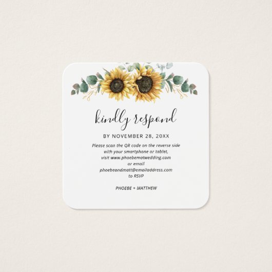 Eucalyptus Sunflower QR Code Site Mariage RSVP (Devant)