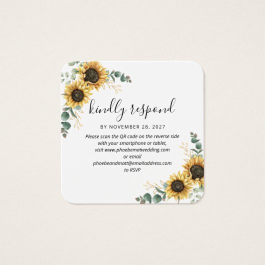 Eucalyptus Sunflower QR Code Weddenschap Website R Vierkante Visitekaartjes (Voorkant)