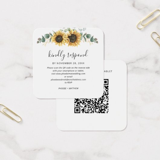 Eucalyptus Sunflower QR Code Weddenschap Website R Vierkante Visitekaartjes (Kantoor)