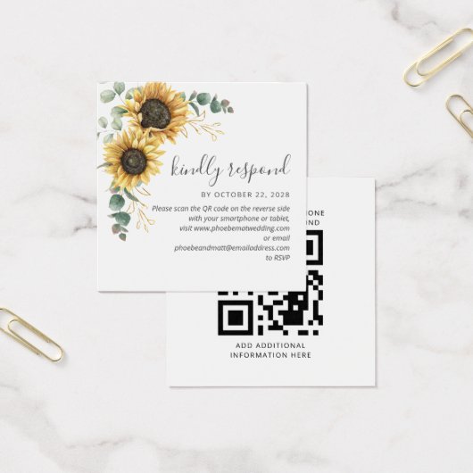 Eucalyptus Sunflower Weddenschap QR Code RSVP Card Vierkante Visitekaartjes (Kantoor)