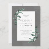 eucalyptus sur faire-part de mariage gris (Devant)