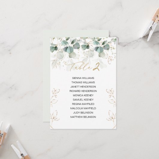Eucalyptus Table Wedding Seating Chart Kaart (Voorkant / Achterkant in situ)
