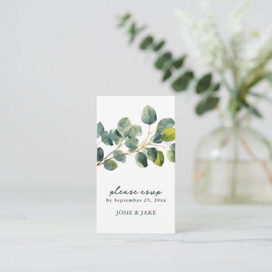Eucalyptus tak bruiloft qr code rsvp behuizing informatiekaartje (Staand voorkant)
